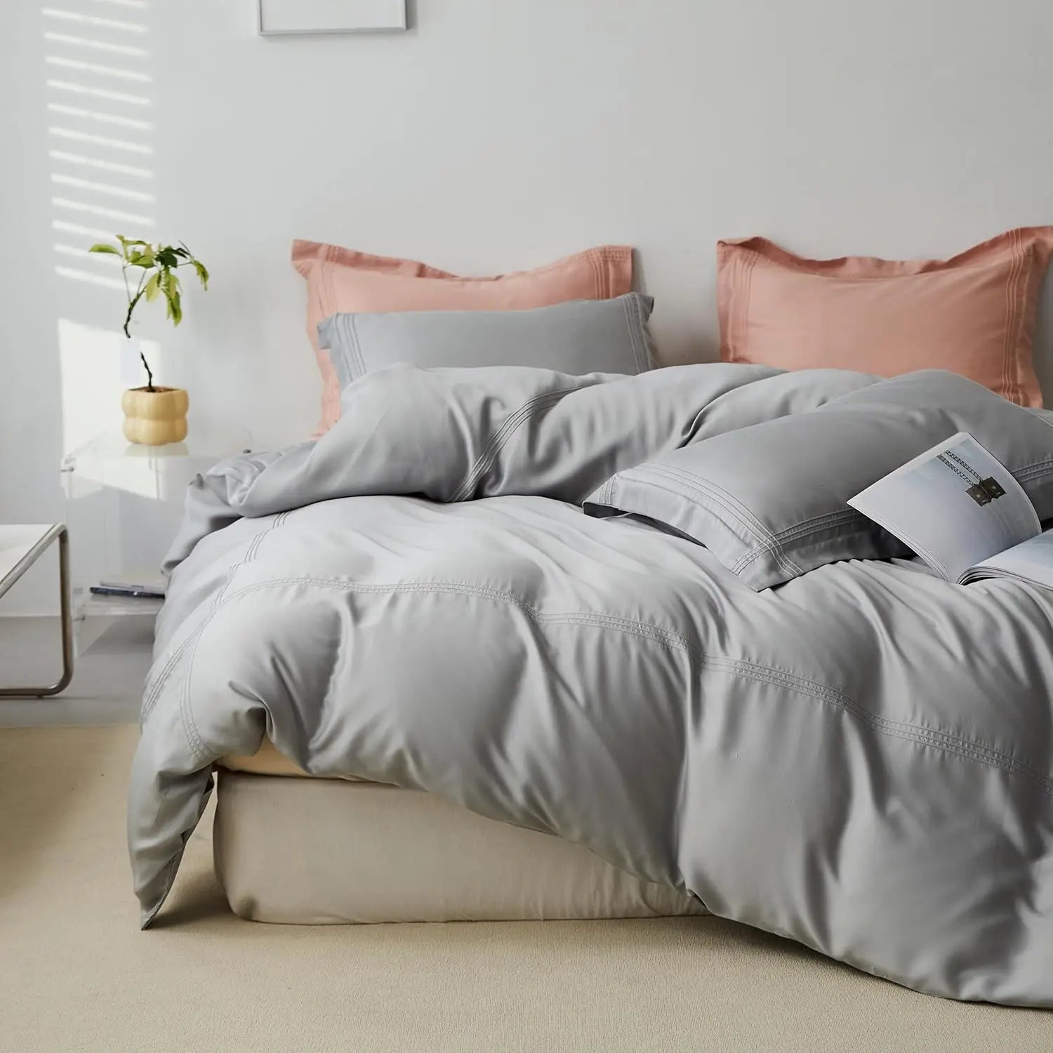 Simple&Opulence 100% Eucalyptus Lyocell Tencel Duvet Cover Set   Cooling Breathable Duvet Cover Soft Silky, Luxury Bedding Set