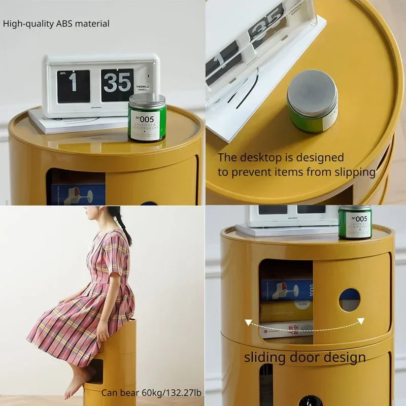 Creative Bedroom Bedside Table Modern Minimalist Round Storage Small Cabinet Large Capacity Plastic Side Cabinet