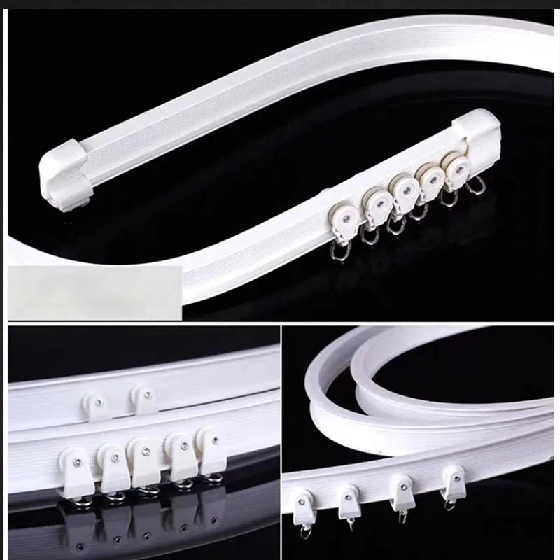 Flexible Ceiling & Wall Mounted Curtain Track Rail Bendable Plastic Steel Design for Bay Windows/Balcony 1-10M White Noise-Free