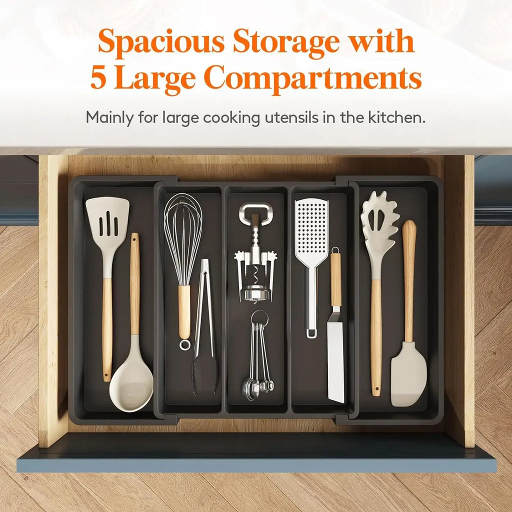 Kitchen Silverware Drawer Organizer Expandable Utensil Tray Adjustable for Spoons Forks Knives Flatware and Cutlery Organizer
