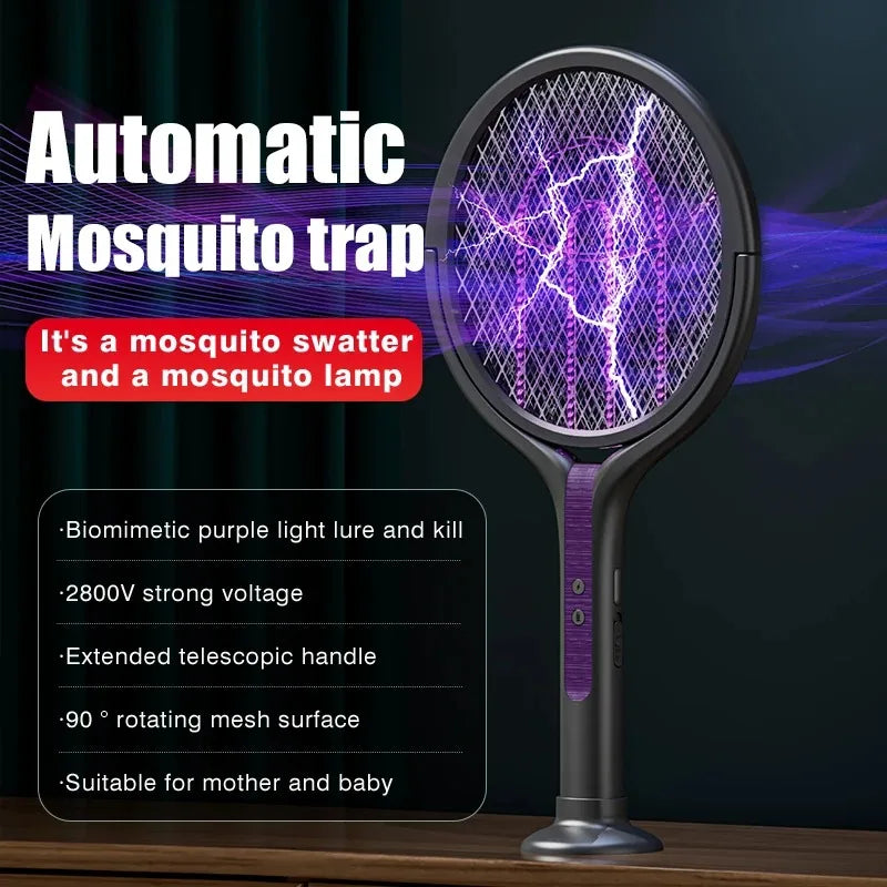 New 2-in-1 mosquito killer lamp multifunctional angle telescopic mosquito swatter USB rechargeable mosquito swatter bat swatter