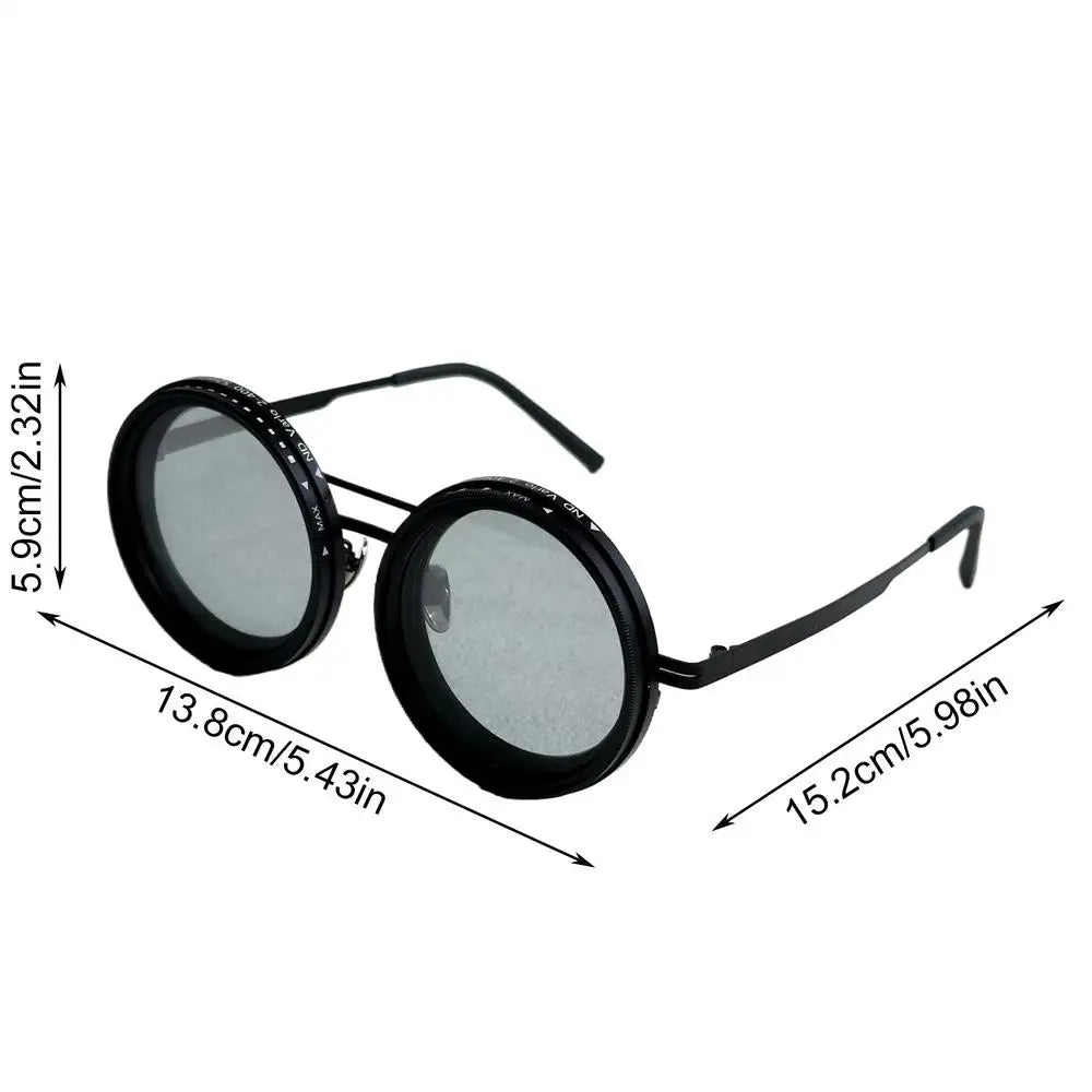 Round Polarized Sunglasses 1-9 Gears Adjustable Tint Sun Glasses with ND Filter Lenses for Men Beach Shady Fishing