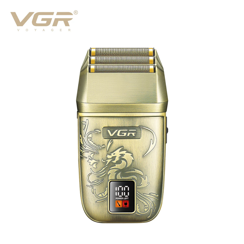 VGR Retro Metal Shaver Three Blade Deep Cleaning Shaver Embossed Body Intelligent Digital Hair Trimmer Hair Whitening V-349
