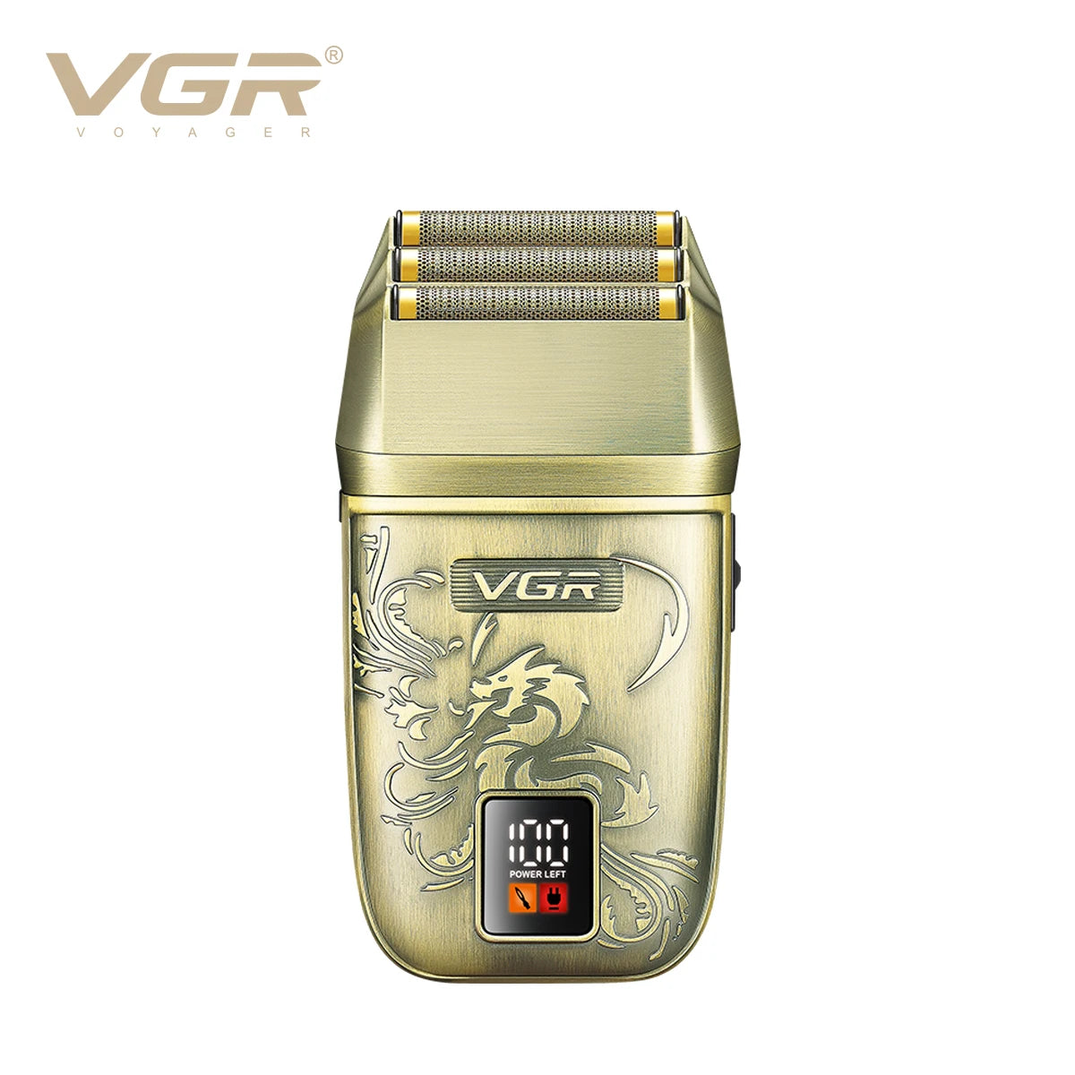 VGR Retro Metal Shaver Three Blade Deep Cleaning Shaver Embossed Body Intelligent Digital Hair Trimmer Hair Whitening V-349