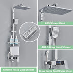 Black Digital Display Thermostatic Shower Faucet Bathroom Thermostatic 4 ways Rainfall Shower Mixer Tap,Shelf and Bidet Faucets