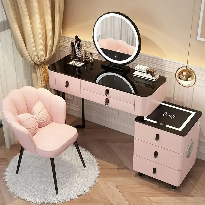 Modern Dressing Table with Smart Wireless Charging Luxury Bedroom Multifunctional Makeup Table with Chair Sound Cloud Led Mirror