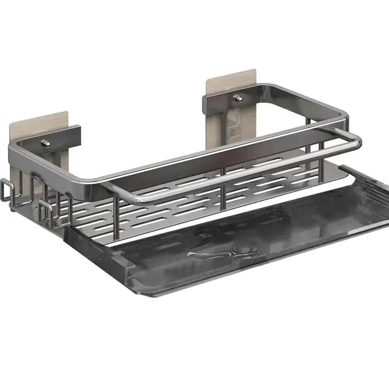 Aluminum Kitchen Sink Drain Rack Suction Cup Wall-mounted Ready-to-attach Kitchen Storage and Organization with Drain Tray