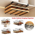Under Cabinet Kitchen Hanging Organizer Rack with Hooks for Paper Towel Rags Cutting Board Pot Cover Storage