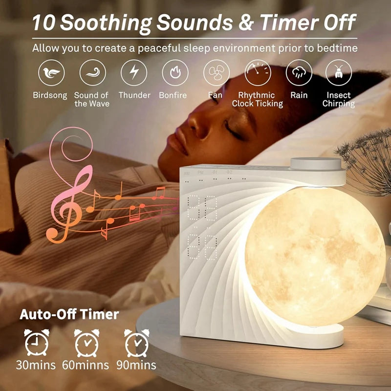 Moon Lamp Sunrise Alarm Clock for Bedrooms, Moon Night Light Clock Wake Up Light for Kids Teens,White Noise Sound Machine