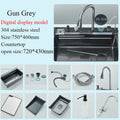 304 Stainless Steel Waterfall Kitchen Sink Large Single Slot Integrated 60X45cm Faucet Set Soap Dispenser Pure Water Tap