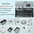 304 Stainless Steel Waterfall Kitchen Sink Large Single Slot Integrated 60X45cm Faucet Set Soap Dispenser Pure Water Tap