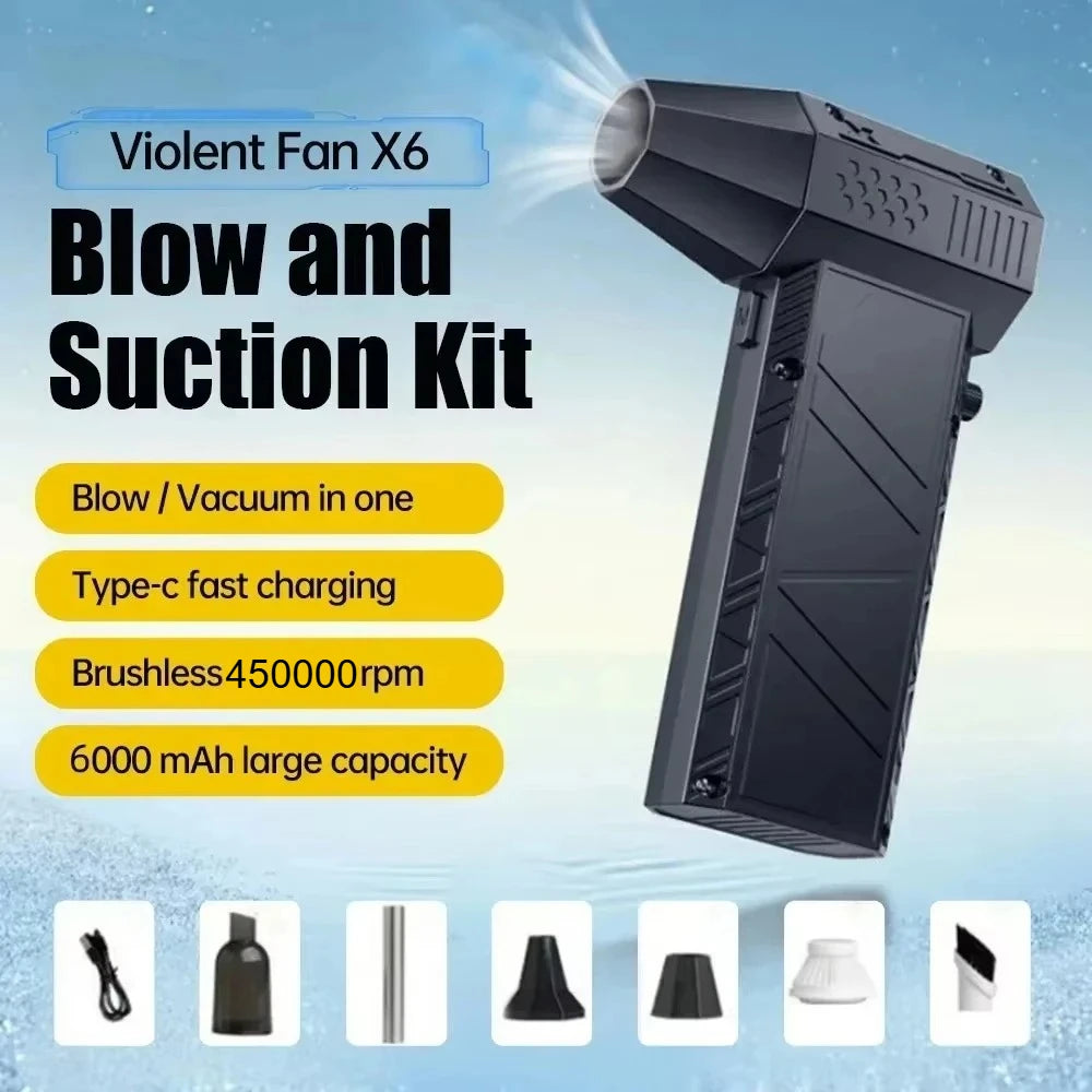 X6 Violent Fan 450000RPM Brushless Turbo Jet Blower Powerful Air Blower  Vacuum Dust Cleaner Type-C Charging Strong Winds 53m/s
