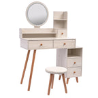 Vanity Table + Cushioned Stool Touch Control LED Mirror Large Capacity Storage Cabinet 5 Drawers L31.5"-43.2"x W15.8" x H48.1