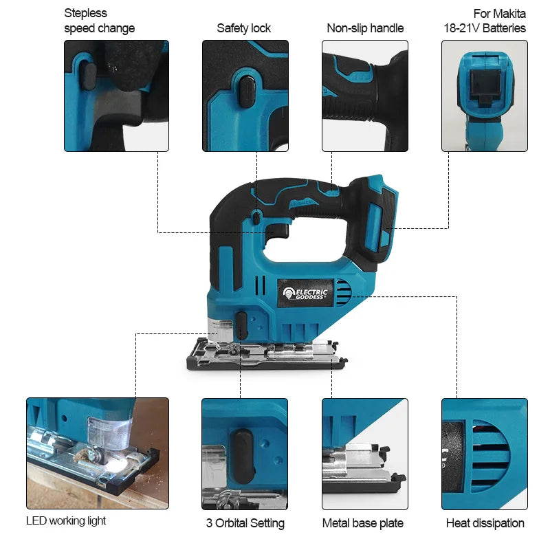 Electric Goddess 3500RPM Electric Curved Saw Cordless Jig Saw Portable Multifunction Carpenter Tool For Makita 18V Battery Pin