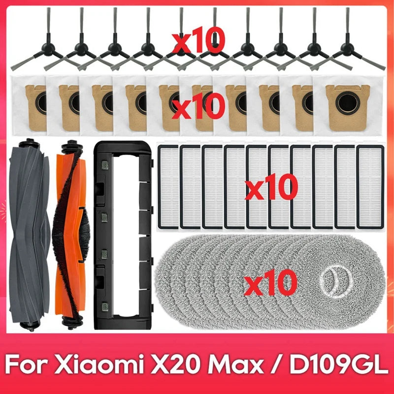 AAAN-For Xiaomi Robot Vacuum X20 Max / D109GL Main Brush Side Brush Hepa Filter Mop Cloth Dust Bags Accessories Parts