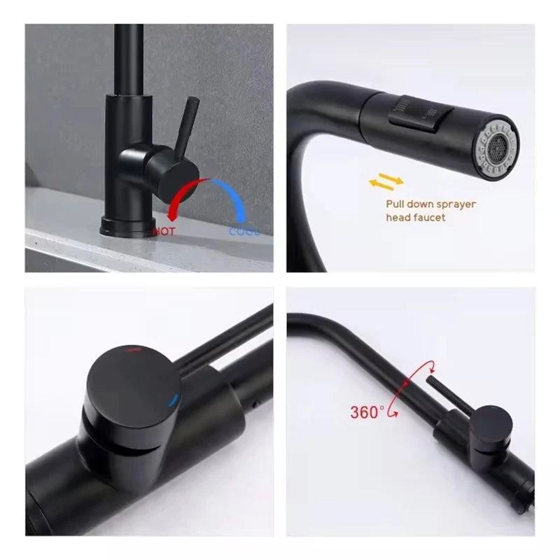 Stainless Steel Kitchen Pull-out Faucet Hot and Cold Household Splash-proof Sink Telescopic Sink Washing Basin Faucet