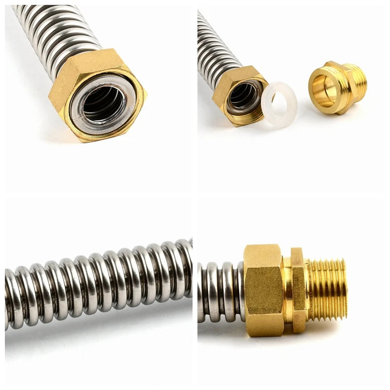 1~5 PCS 1/2" 3/4" 1" Copper Male Thread 304 Stainless Steel Bellows Hot Cold Water Pipe Joint Metal Hose Fittings High Pressure