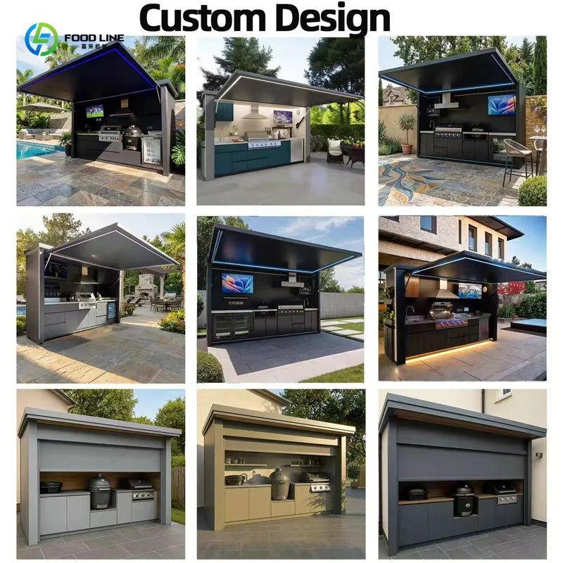 Customized Outdoor Kitchen Island Cabinet Stainless Steel Waterproof Custom Built In BBQ Grill Pizza Oven For Backyard Garden