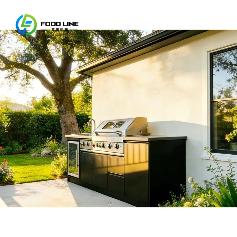 Customized Modular Stainless Steel Outdoor Kitchen Cabinet Complete BBQ Island With Grill For Garden Outside Dining