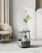 VASAGLE side table round small table coffee table small living room table with fabric basket living room storage space