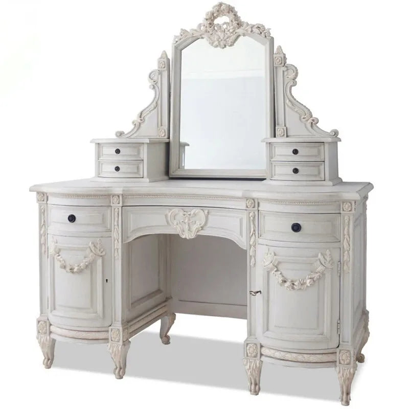 European and American French solid wood carving flower dresser, American dressing table, Mediterranean bedroom solid wood furnit