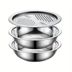 3pcs Kitchen Kit with Stainless Steel Multifunctional Mixing Bowl Vegetable Slicer - Suitable for Cleaning and Slicing Fruits