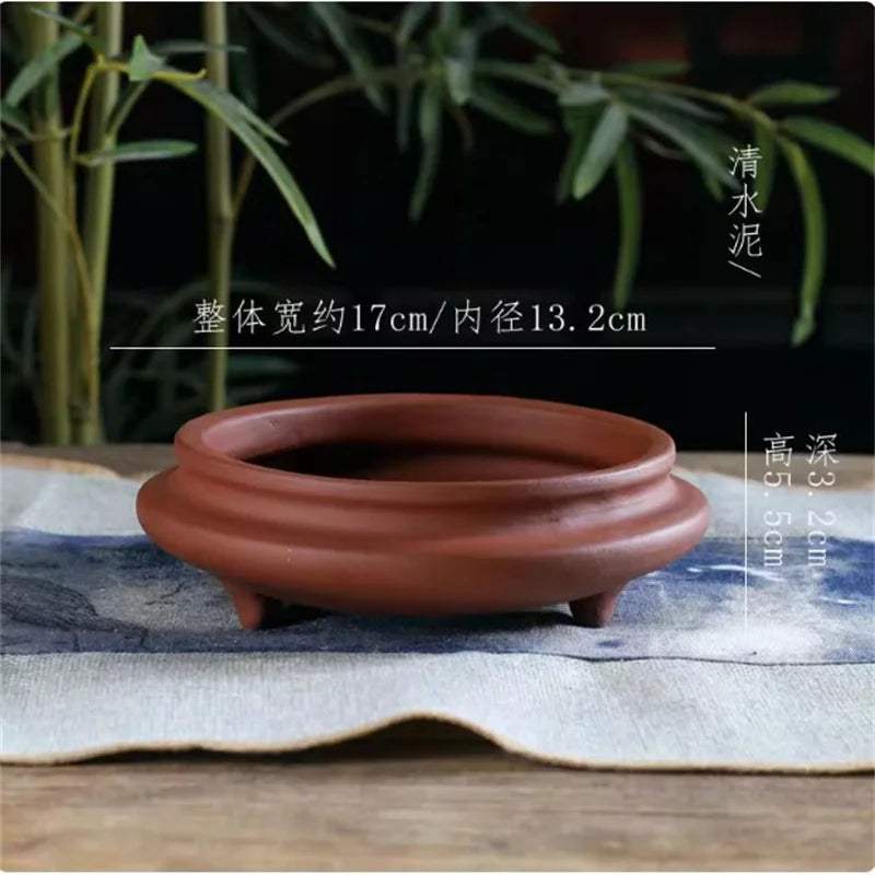 Ceramic Bonsai Pot, Flat Circle Pot, 4 Color,Purple Sand,Round Flower Pot, Home Decoration
