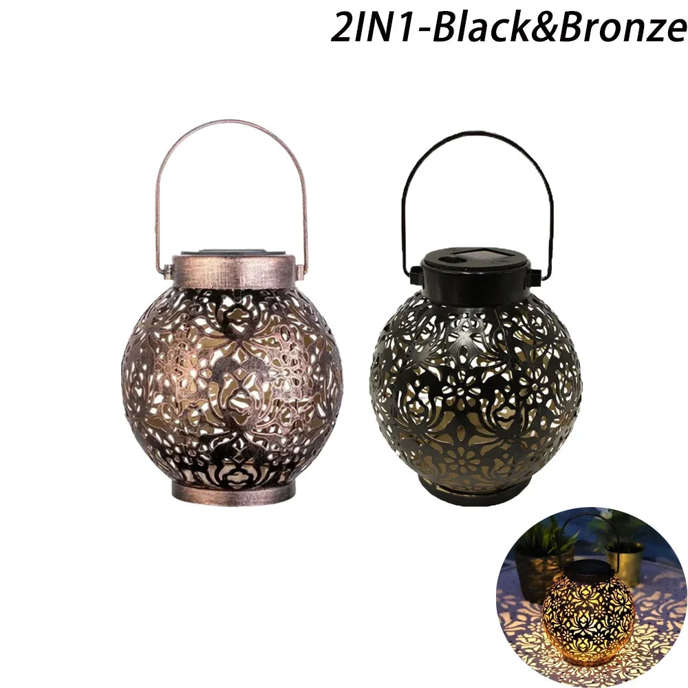 Solar Powered Hollow Ball Garden Light Waterproof Iron Metal Pendant Landscape Projection Hanging Decor for Outdoor Garden Decor