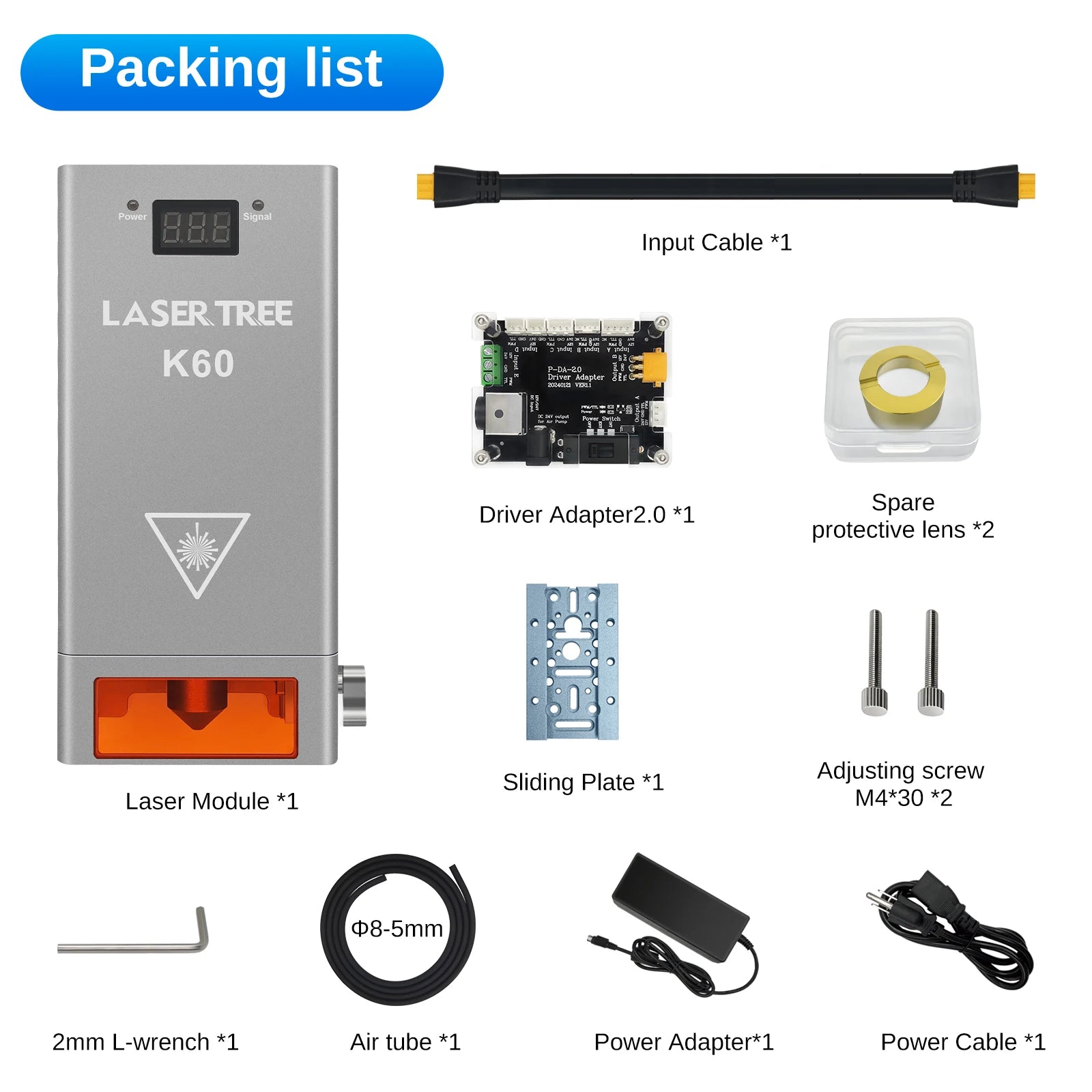 LASER TREE K60 60W Optical Power Laser Module with Air Assist 450nm TTL Blue Light for CNC Engraver Cutting Wood DIY Tools