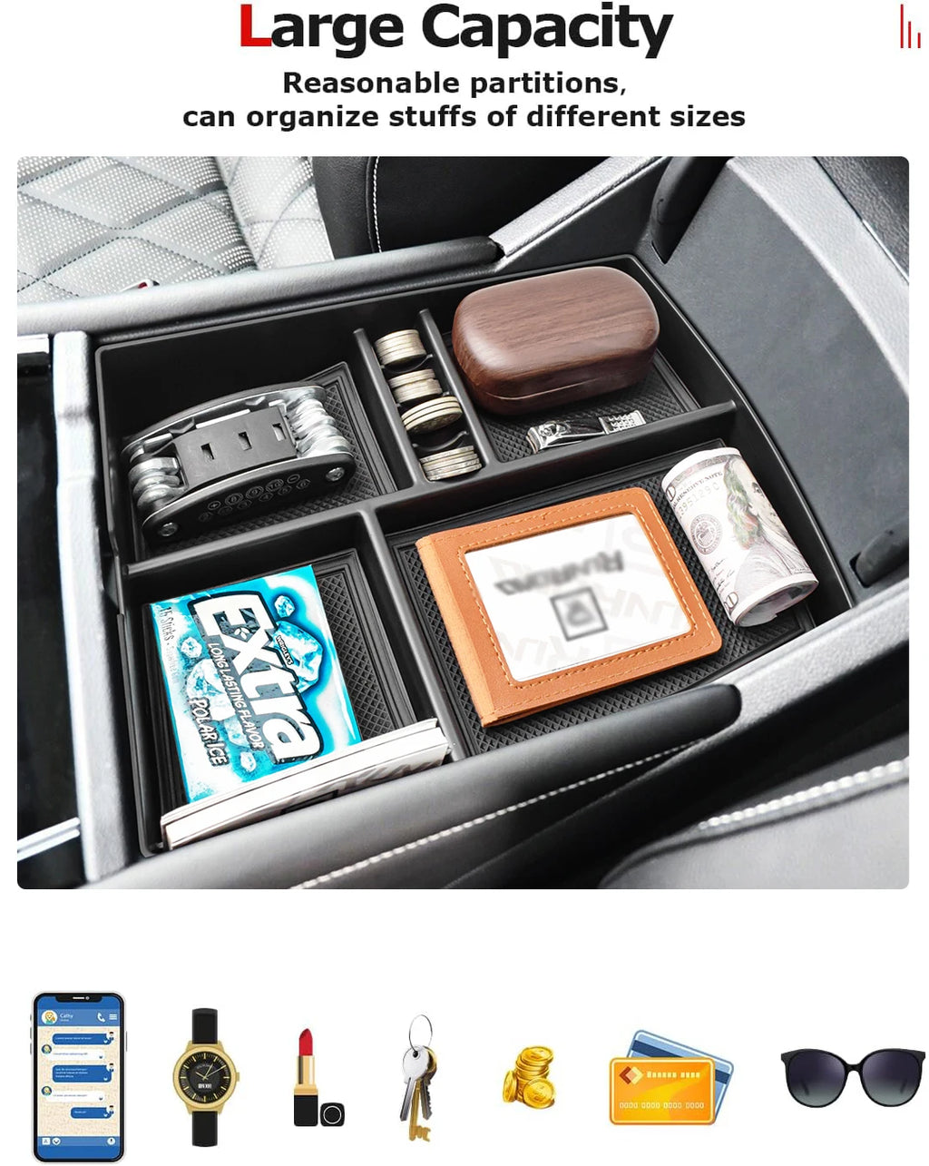 Center Console Organizer For Volkswagen Atlas/Cross Sport 2024 Armrest Box Storage Center Console Tray ABS Accessories Car Box
