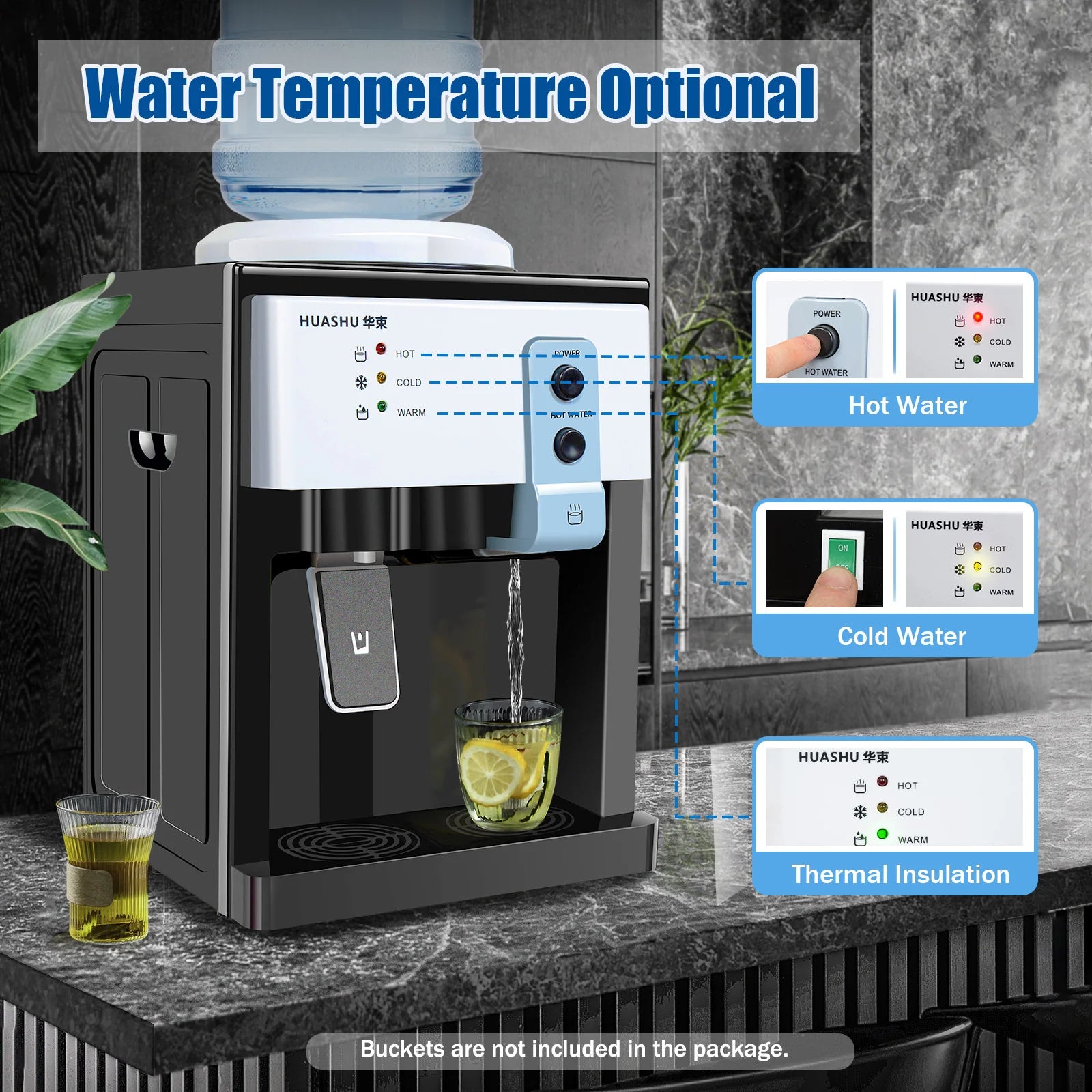 3-Temperature Control Water Dispenser with 1.2-5 Gallons Tank Stainless Steel Top Loading Fast Hot/Cold/Warm Water US/EU Plug