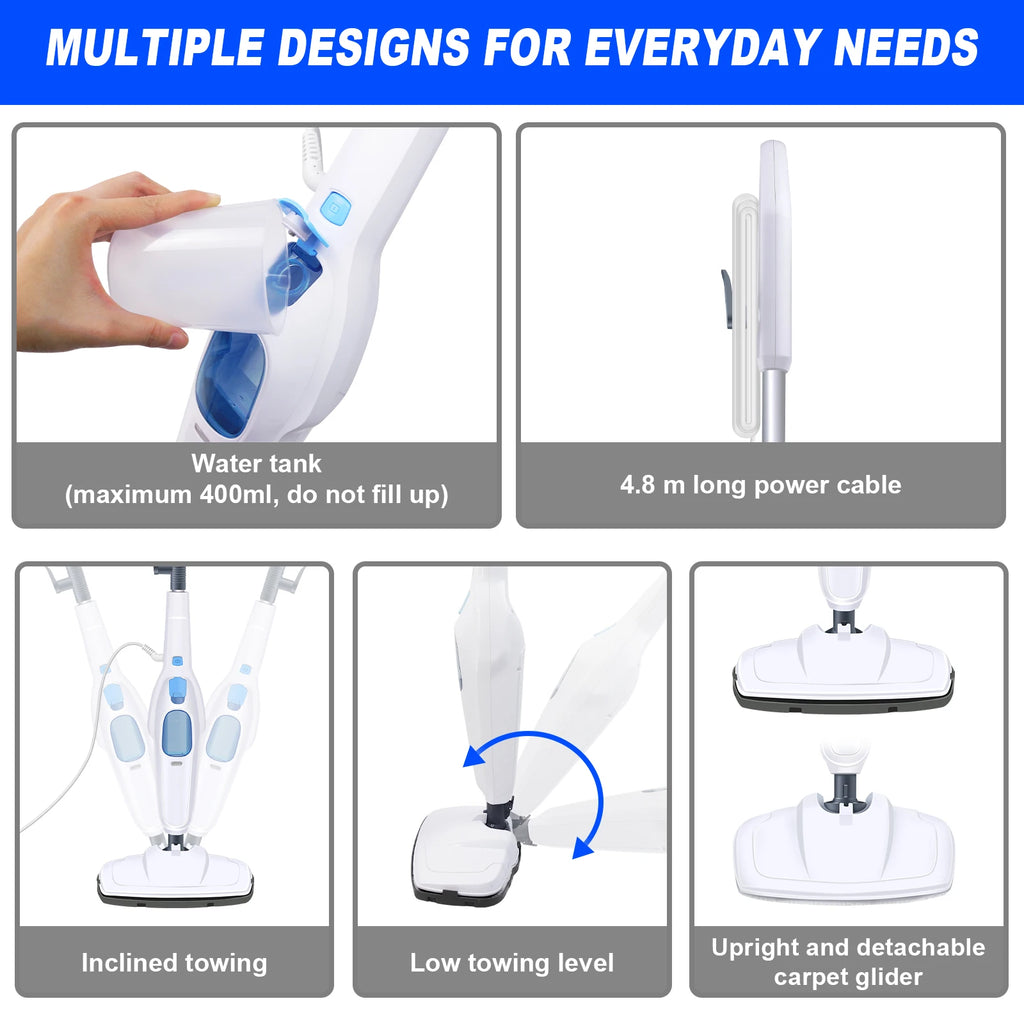 12 IN 1 Electric Steam Mop with 120 Degree Rotatable Head for Floor Cleaning,5000W Steam Cleaner 400ML Water Tank Handheld Mop
