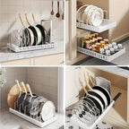 Cookware and Frying Pan Storage Rack with Pull-Out Lid Storage Box, Suitable for Placement under the Cabinet, Featuring a Pot Lid Rack with 8 Adjustable Dividers, Designed for Kitchen Cabinets and Baking Utensils, Kitchen Storage, Under-Sink Storage