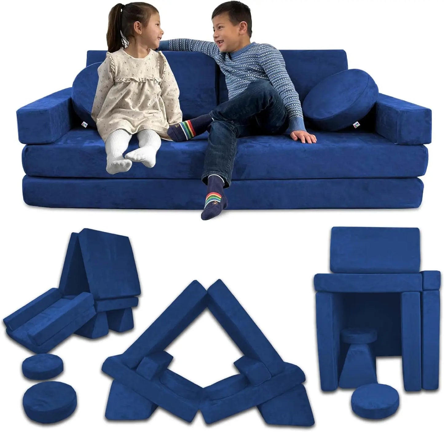 Modular Kids Play Couch,Child Sectional Sofa,Fortplay Bedroom and Playroom Furniture for Toddlers,Convertible Foam&Floor Cushion