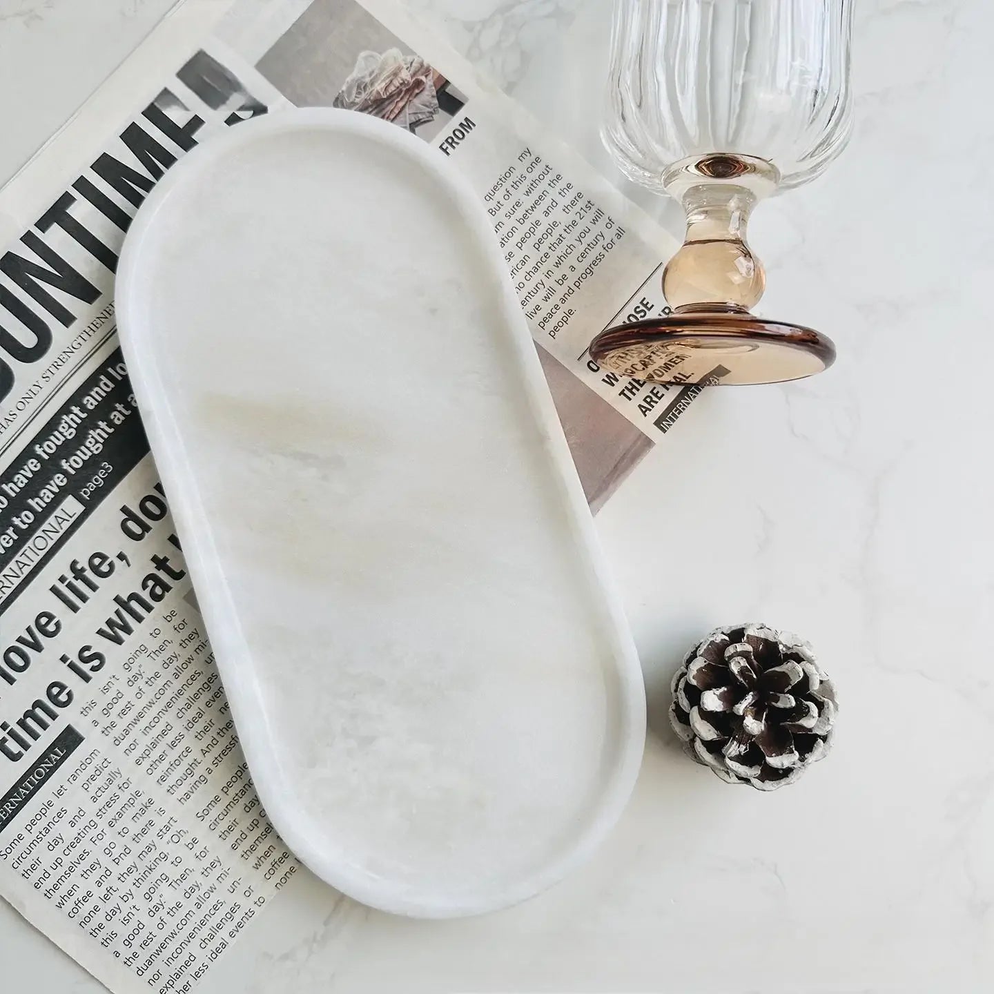 Luxury Green Marble Oval Tray: Bathroom Organizer & Fruit Serving Platter, Waterproof Stone Decor for Hotel Spa Home Kitchen
