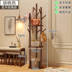 Rotating Wooden Coat Rack Durable Floor Standing Clothes Hanger Bedroom Clothes Rack Stand Space-Saving Storage Rack