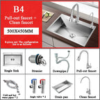 Stainless Steel Kitchen Sink Farm House Above Counter Undermounter Single Bowel Wash Basin with Faucet Drain Kitchen Accessories