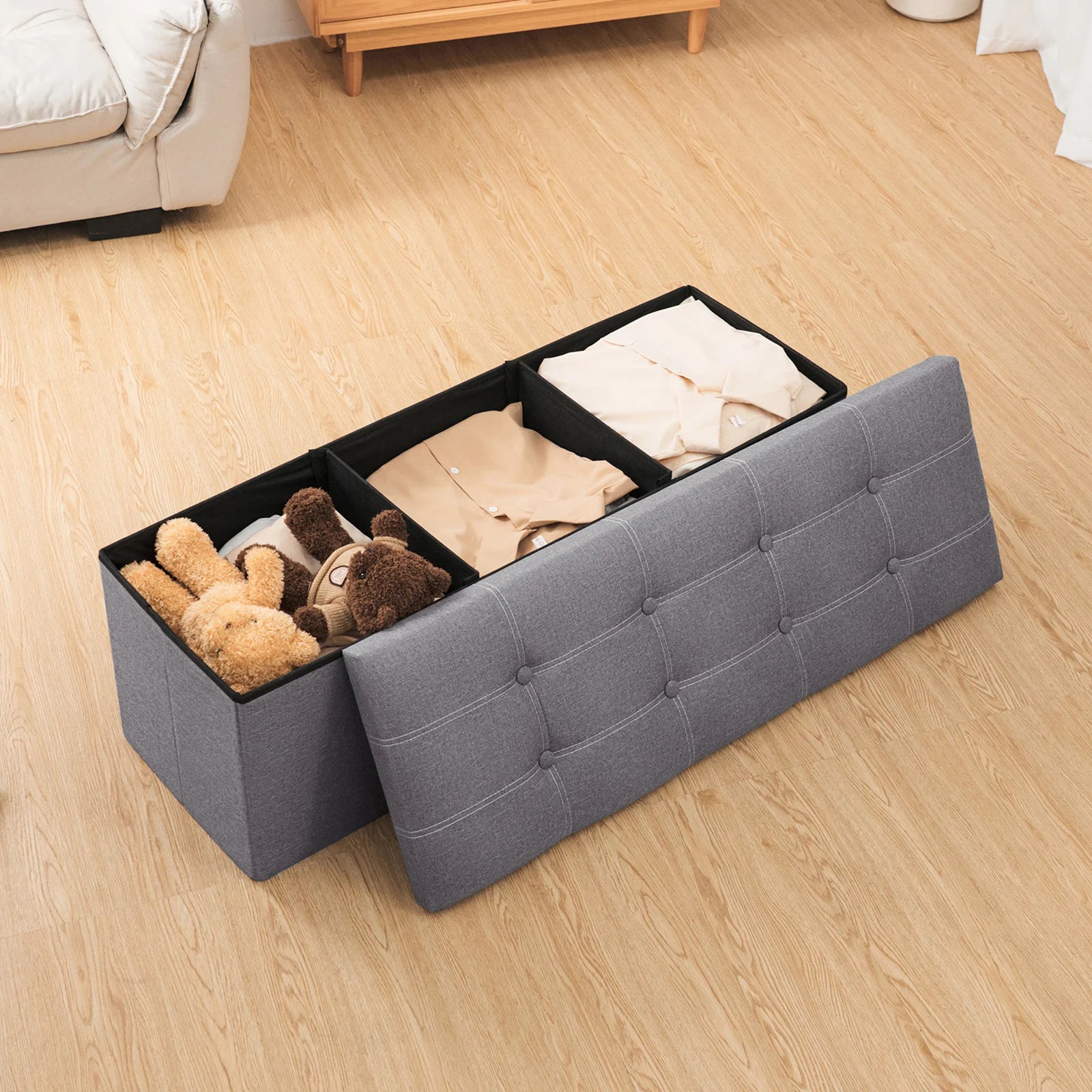 Foldable Stool Home Ottoman Seat Bench Chest with Storage Space Organizer Box Living Room Furniture