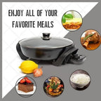 Round Nonstick Electric Skillet With Lid, Aluminum 12 Inch Electric Frying Pan, 2 Layers Of Non-Stick Coating