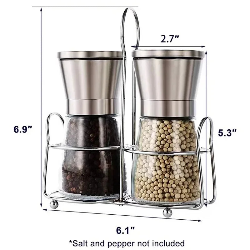 Salt and Pepper Grinder Set , Salt and Pepper Grinder Set, Stainless Steel and Glass Body Shakers, Adjustable Coarseness  2 Pack