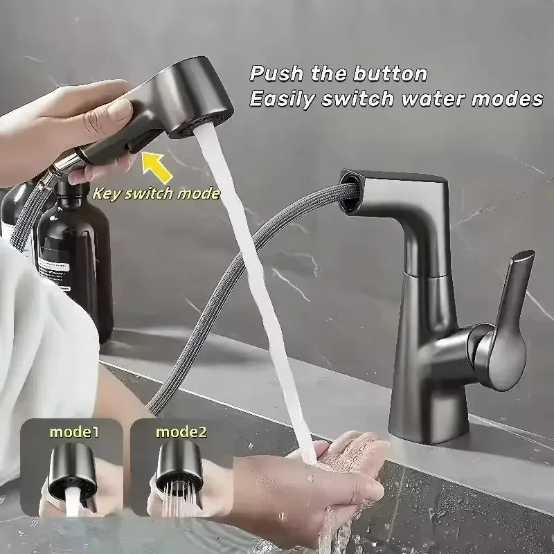 Bathroom Sink Faucet Lift Up Down Stream Sprayer Hot Cold Water Sink Mixer Wash Tap For Bathroom 360° Degree Rotation Tap