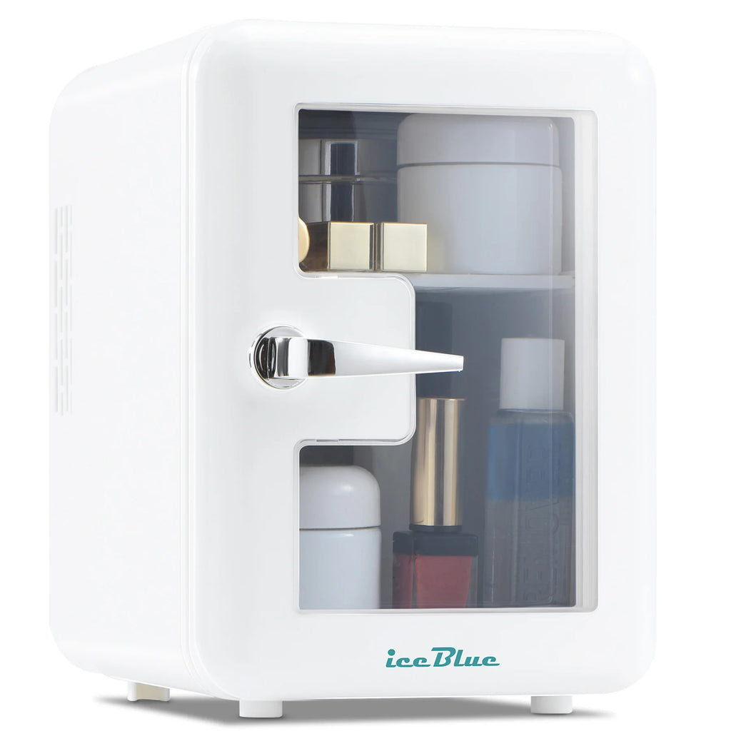 iceBlue Viewing Window Mini Fridge 4L/6Can Makeup Drink Dual-use Cooler Warmer Refrigerator for Camping Car Home Dormitory Gift