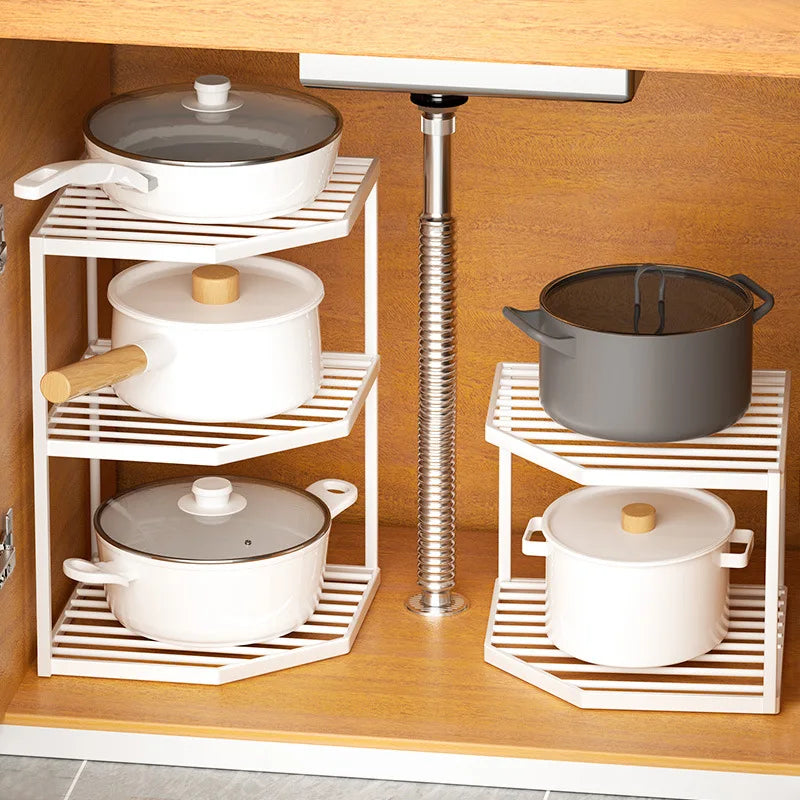 Cookware Storage Rack Kitchen Storage Rack Household Layers Kitchen Organizer Fan-shaped Sink Countertop Cabinet Corner Layered