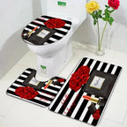 Fashion Perfume Shower Curtain Set Pink Rose Flower Modern Woman Girl Home Bathroom Decor Non Slip Rug Bath Mat Toilet Lid Cover