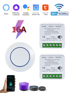 Tuya WiFi Smart Switch 16A 20A 100-240V Relay Controller RF433Mhz Wireless Remote Control Mini Round Panel Switch For LED Lamp
