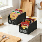 Kitchen spice bag storage box, wooden spice rack with 4 compartments, kitchen counter and pantry food bag organizer