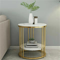 2 Tiers Round Sofa Side Table Sintered Stone Gold Metal Frame End Table Marble Accent Coffee Table Nightstand