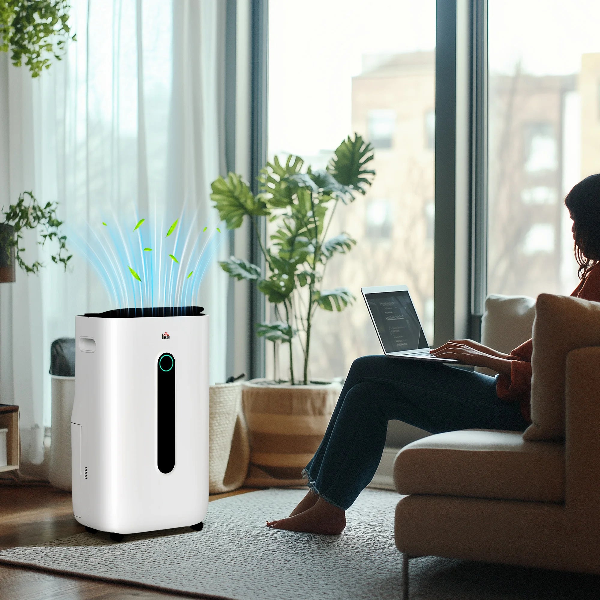 HOMCOM 20L/Day Quiet Air Dehumidifier with Purifier, Timer, for Home Laundry