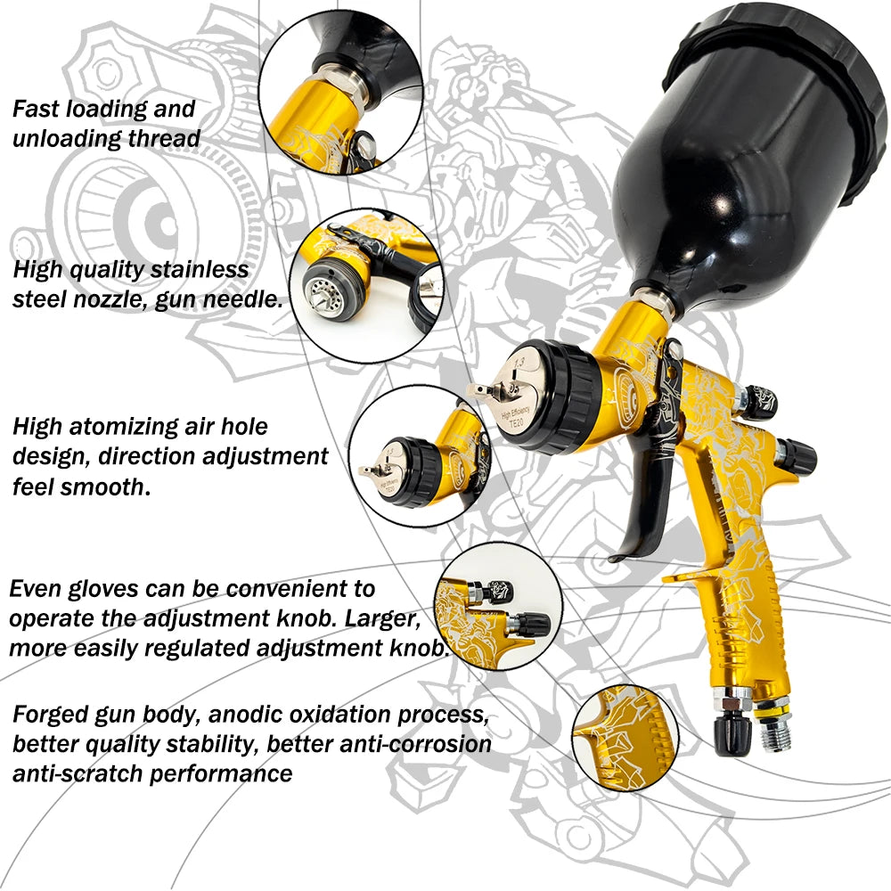 Cyberlimited Edition High Quality Spray Gun For Cars 1.3/1.8mm Nozzle Gold Painting Gun  Water Based Air Spray Gun Airbrush