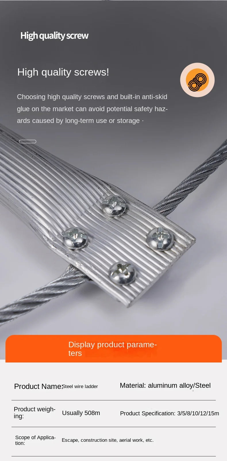 Aluminum Alloy Ladder Escape Rope Ladder Household Aerial Work Rescue Works Steel Rope Stainless Steel Ladder